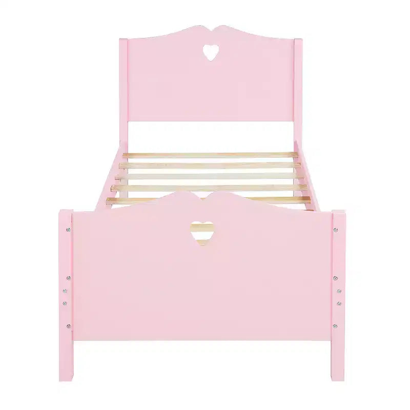 Twin Bed Frame for Girls Princess Bed, Wood Twin Size Platform Bed with Headboard and Footboard
