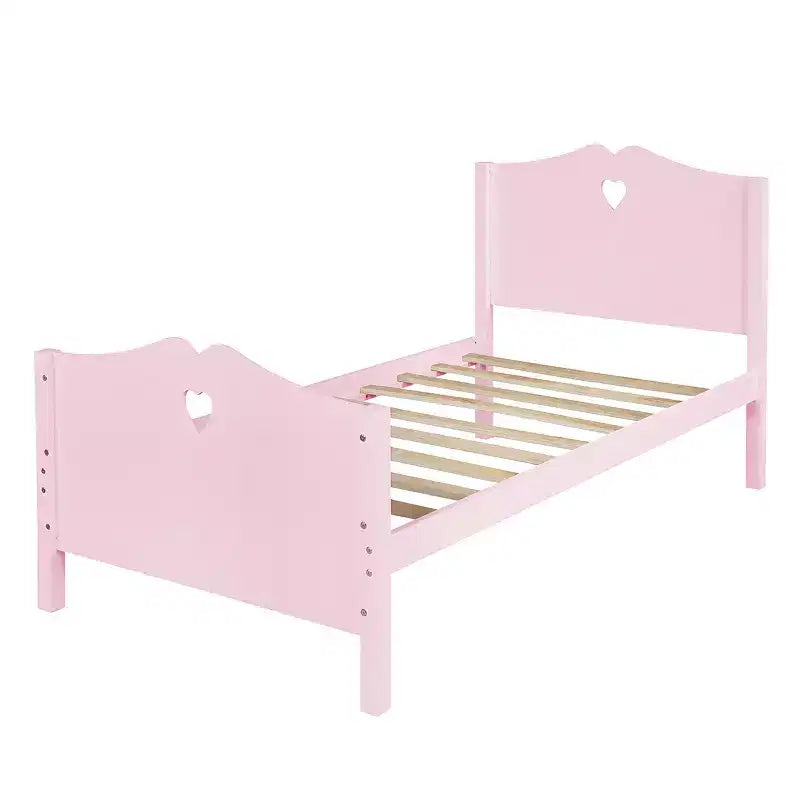 Twin Bed Frame for Girls Princess Bed, Wood Twin Size Platform Bed with Headboard and Footboard