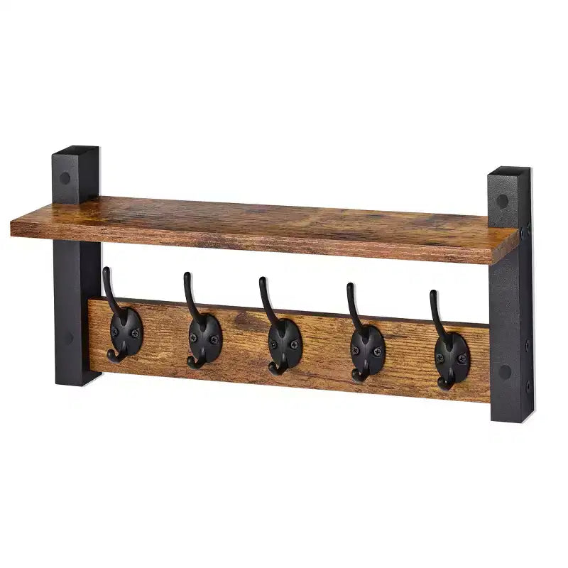 Étagère murale flottante Sorbus 40,6 cm avec 5 crochets robustes pour entrée, salle de bain, chambre, cuisine ou buanderie