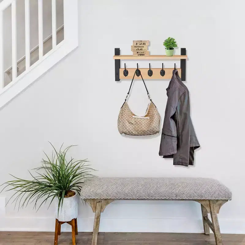 Étagère murale flottante Sorbus 40,6 cm avec 5 crochets robustes pour entrée, salle de bain, chambre, cuisine ou buanderie