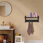 Étagère murale flottante Sorbus 40,6 cm avec 5 crochets robustes pour entrée, salle de bain, chambre, cuisine ou buanderie