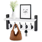 Étagère murale flottante Sorbus 40,6 cm avec 5 crochets robustes pour entrée, salle de bain, chambre, cuisine ou buanderie