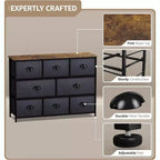 Commode large Sorbus à 8 tiroirs - Unité de rangement avec cadre en acier, plateau et poignée en bois, bacs en tissu - Idéale pour désencombrer la maison