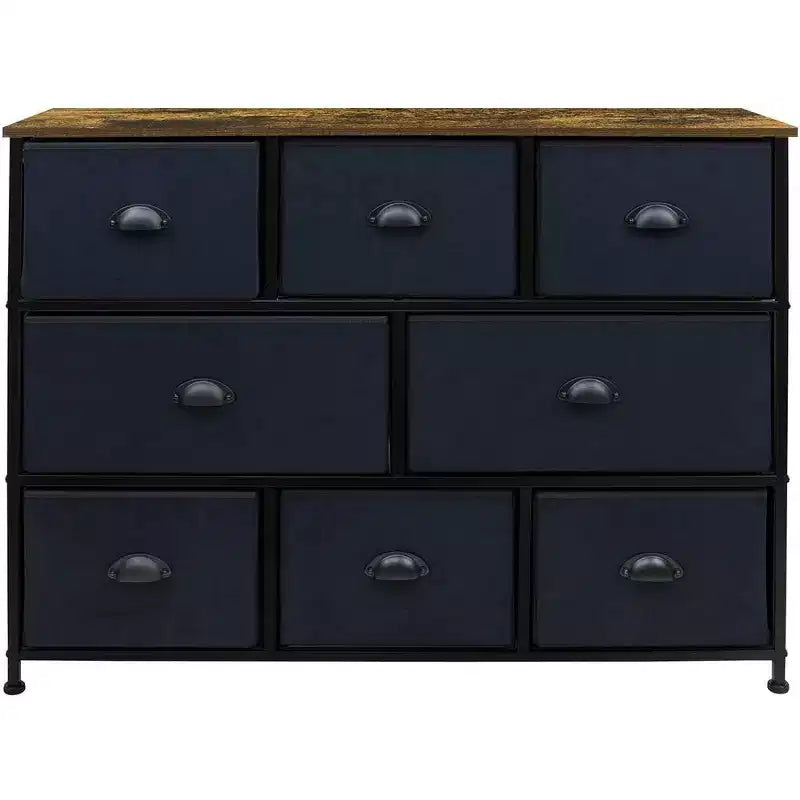 Commode large Sorbus à 8 tiroirs - Unité de rangement avec cadre en acier, plateau et poignée en bois, bacs en tissu - Idéale pour désencombrer la maison