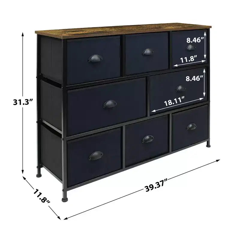 Commode large Sorbus à 8 tiroirs - Unité de rangement avec cadre en acier, plateau et poignée en bois, bacs en tissu - Idéale pour désencombrer la maison