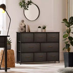 Commode large Sorbus à 8 tiroirs - Unité de rangement avec cadre en acier, plateau et poignée en bois, bacs en tissu - Idéale pour désencombrer la maison