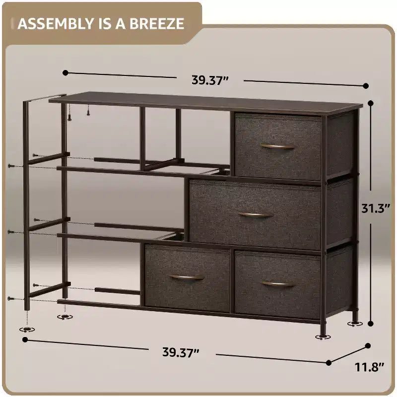 Commode large Sorbus à 8 tiroirs - Unité de rangement avec cadre en acier, plateau et poignée en bois, bacs en tissu - Idéale pour désencombrer la maison