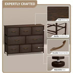 Commode large Sorbus à 8 tiroirs - Unité de rangement avec cadre en acier, plateau et poignée en bois, bacs en tissu - Idéale pour désencombrer la maison