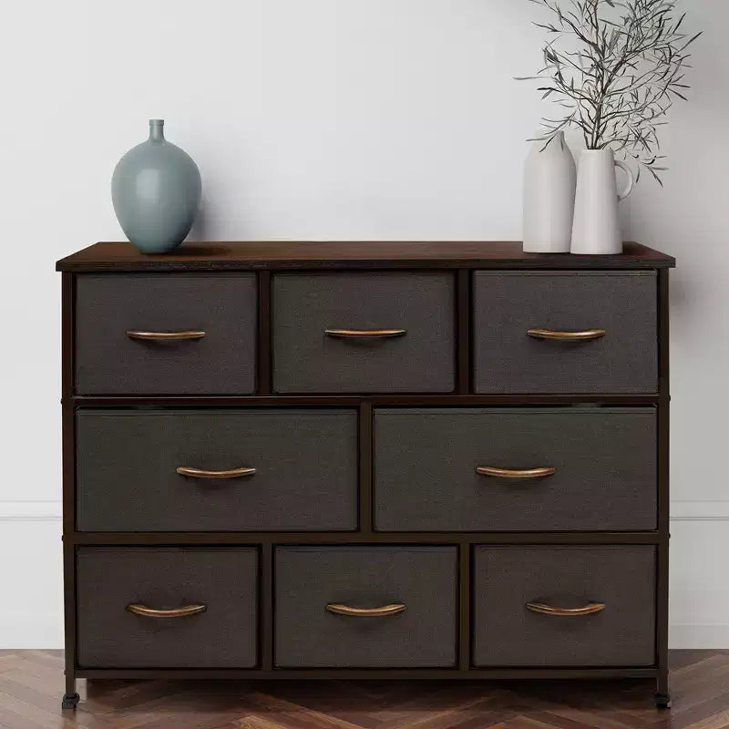Commode large Sorbus à 8 tiroirs - Unité de rangement avec cadre en acier, plateau et poignée en bois, bacs en tissu - Idéale pour désencombrer la maison
