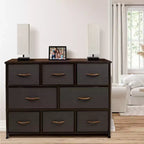 Commode large Sorbus à 8 tiroirs - Unité de rangement avec cadre en acier, plateau et poignée en bois, bacs en tissu - Idéale pour désencombrer la maison