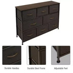 Commode large Sorbus à 8 tiroirs - Unité de rangement avec cadre en acier, plateau et poignée en bois, bacs en tissu - Idéale pour désencombrer la maison