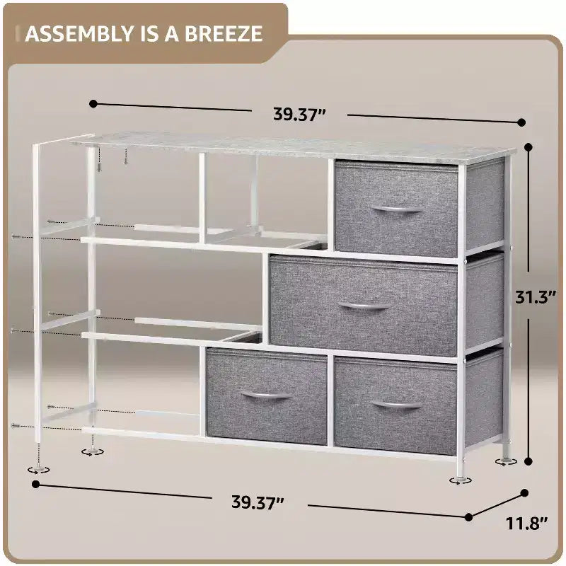 Commode large Sorbus à 8 tiroirs - Unité de rangement avec cadre en acier, plateau et poignée en bois, bacs en tissu - Idéale pour désencombrer la maison