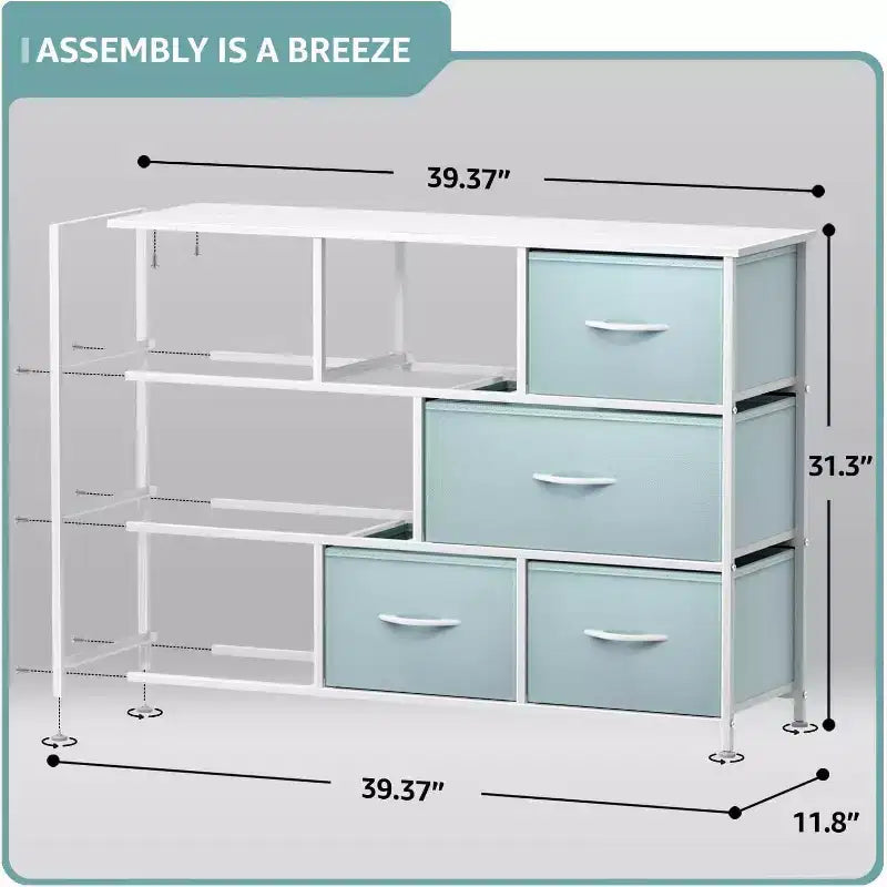 Commode large Sorbus à 8 tiroirs - Unité de rangement avec cadre en acier, plateau et poignée en bois, bacs en tissu - Idéale pour désencombrer la maison