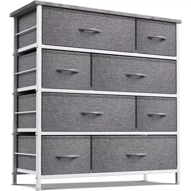 Commode large Sorbus à 8 tiroirs - Unité de rangement avec cadre en acier, plateau et poignée en bois, bacs en tissu - Idéale pour désencombrer la maison