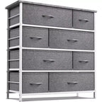 Commode large Sorbus à 8 tiroirs - Unité de rangement avec cadre en acier, plateau et poignée en bois, bacs en tissu - Idéale pour désencombrer la maison
