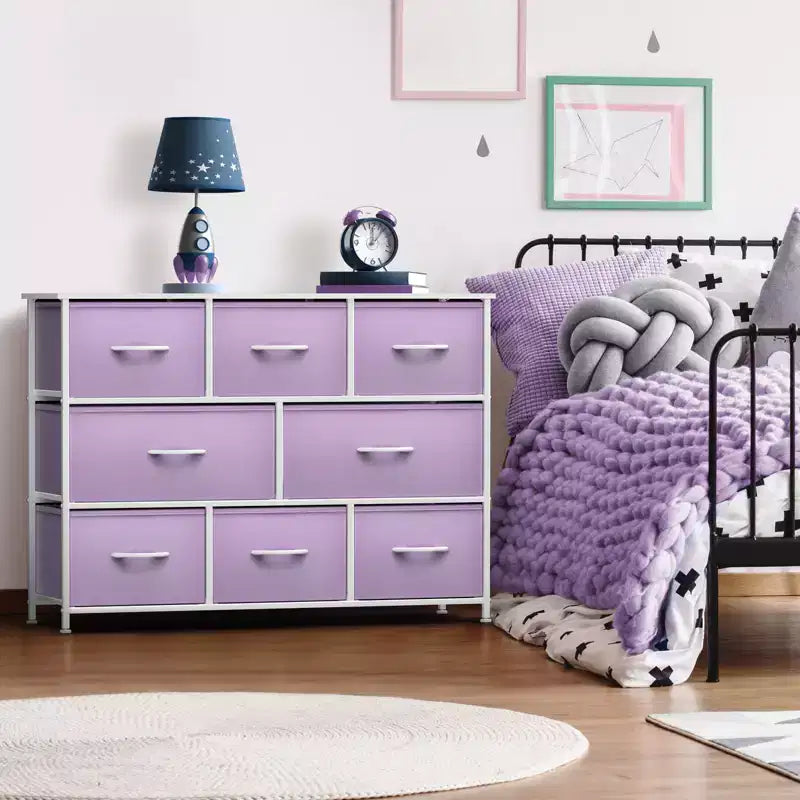Commode large Sorbus à 8 tiroirs - Unité de rangement avec cadre en acier, plateau et poignée en bois, bacs en tissu - Idéale pour désencombrer la maison