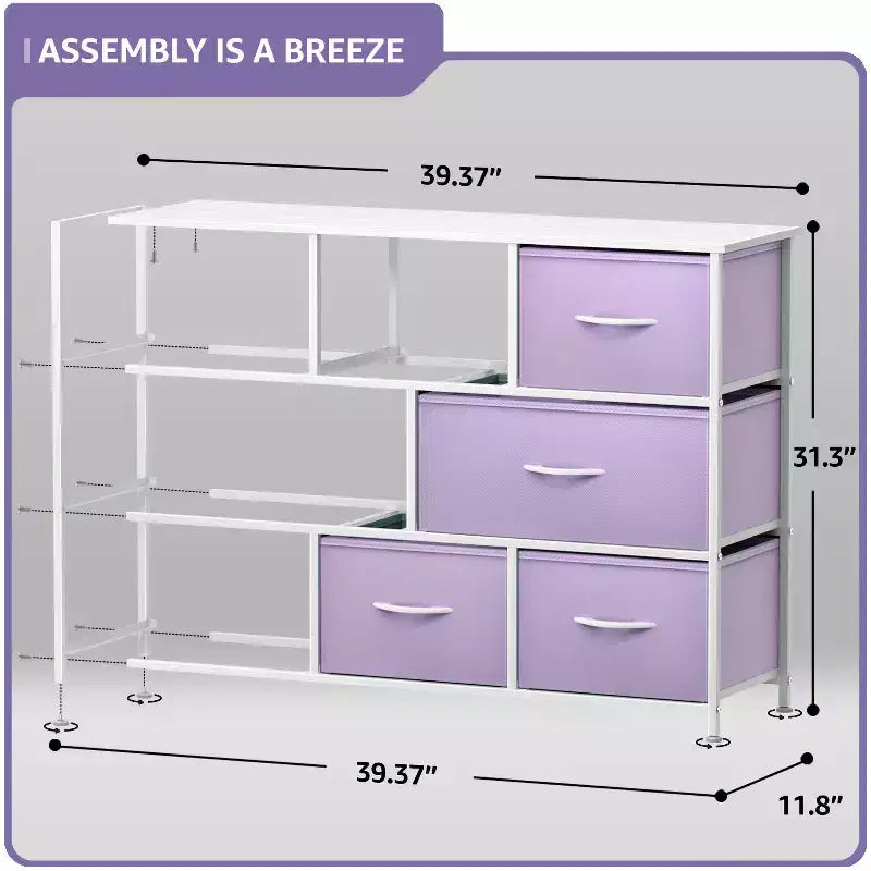 Commode large Sorbus à 8 tiroirs - Unité de rangement avec cadre en acier, plateau et poignée en bois, bacs en tissu - Idéale pour désencombrer la maison