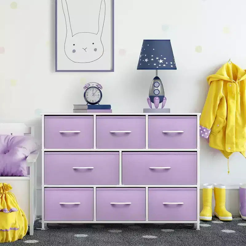 Commode large Sorbus à 8 tiroirs - Unité de rangement avec cadre en acier, plateau et poignée en bois, bacs en tissu - Idéale pour désencombrer la maison