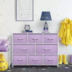 Commode large Sorbus à 8 tiroirs - Unité de rangement avec cadre en acier, plateau et poignée en bois, bacs en tissu - Idéale pour désencombrer la maison
