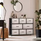 Commode large Sorbus à 8 tiroirs - Unité de rangement avec cadre en acier, plateau et poignée en bois, bacs en tissu - Idéale pour désencombrer la maison
