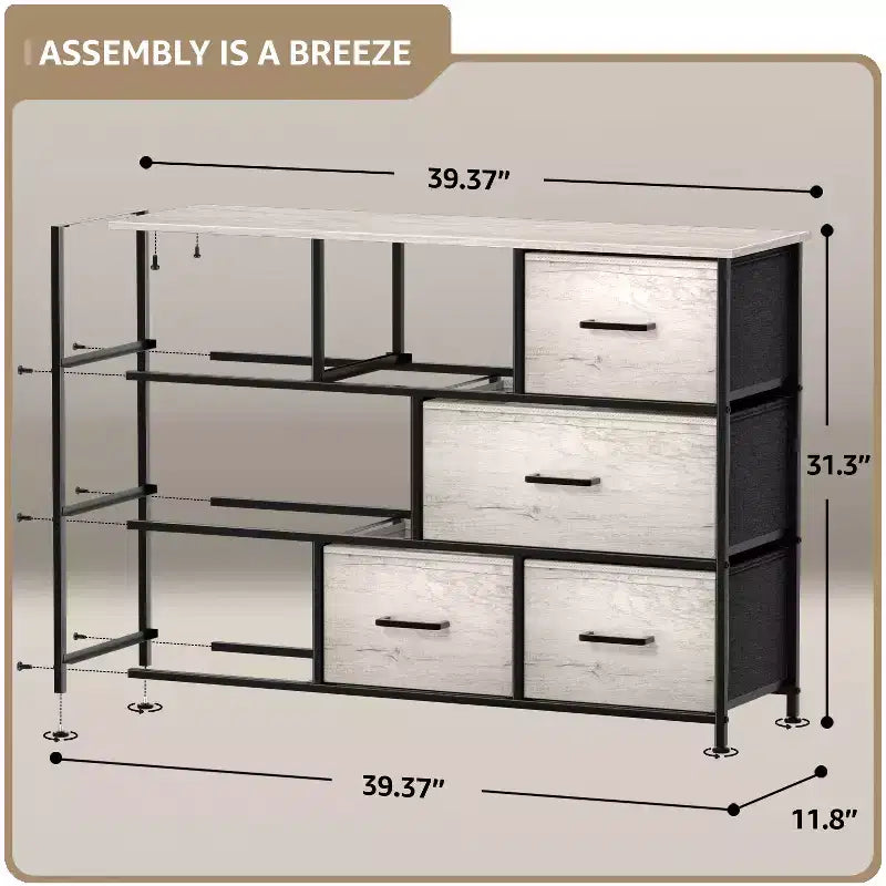 Commode large Sorbus à 8 tiroirs - Unité de rangement avec cadre en acier, plateau et poignée en bois, bacs en tissu - Idéale pour désencombrer la maison