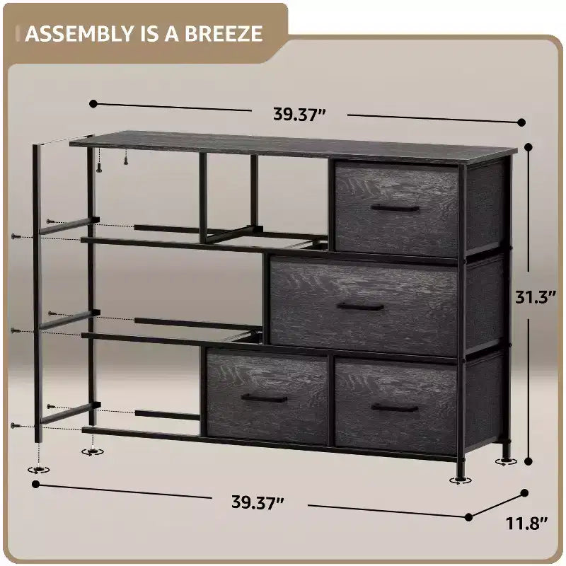 Commode large Sorbus à 8 tiroirs - Unité de rangement avec cadre en acier, plateau et poignée en bois, bacs en tissu - Idéale pour désencombrer la maison