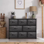 Commode large Sorbus à 8 tiroirs - Unité de rangement avec cadre en acier, plateau et poignée en bois, bacs en tissu - Idéale pour désencombrer la maison