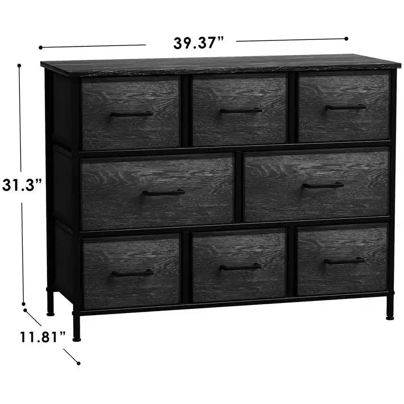 Commode large Sorbus à 8 tiroirs - Unité de rangement avec cadre en acier, plateau et poignée en bois, bacs en tissu - Idéale pour désencombrer la maison