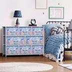 Commode large Sorbus à 8 tiroirs - Unité de rangement avec cadre en acier, plateau et poignée en bois, bacs en tissu - Idéale pour désencombrer la maison