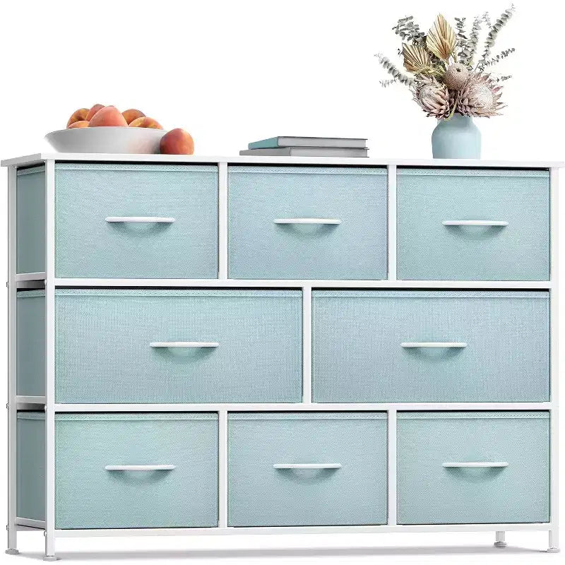 Sorbus 8 Drawers Wide Dresser - Organizer Unit with Steel Frame Wood Top and handle, Fabric Bins - Amazing for household decluttering