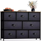 Commode large Sorbus à 8 tiroirs - Unité de rangement avec cadre en acier, plateau et poignée en bois, bacs en tissu - Idéale pour désencombrer la maison