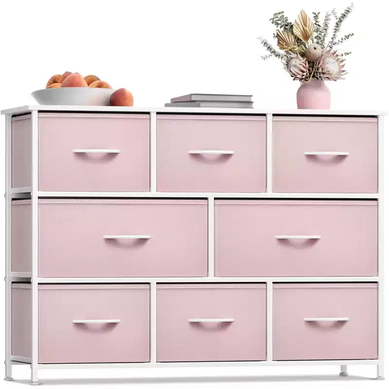 Commode large Sorbus à 8 tiroirs - Unité de rangement avec cadre en acier, plateau et poignée en bois, bacs en tissu - Idéale pour désencombrer la maison