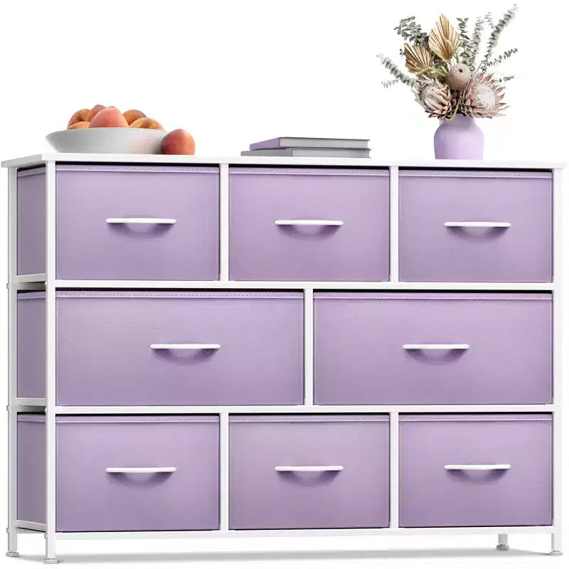 Commode large Sorbus à 8 tiroirs - Unité de rangement avec cadre en acier, plateau et poignée en bois, bacs en tissu - Idéale pour désencombrer la maison