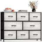 Commode large Sorbus à 8 tiroirs - Unité de rangement avec cadre en acier, plateau et poignée en bois, bacs en tissu - Idéale pour désencombrer la maison