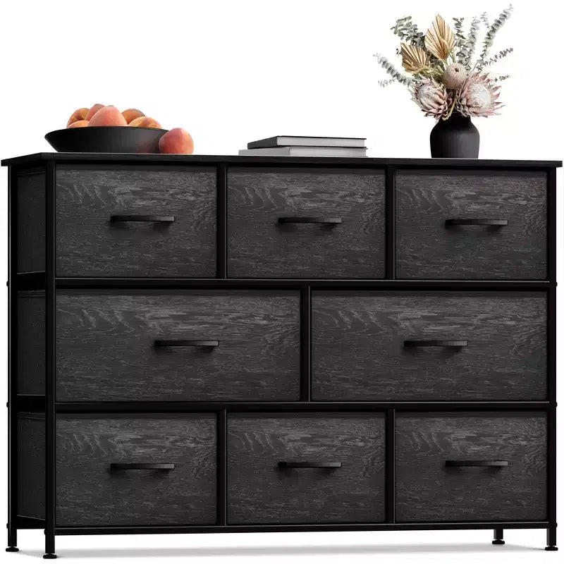 Commode large Sorbus à 8 tiroirs - Unité de rangement avec cadre en acier, plateau et poignée en bois, bacs en tissu - Idéale pour désencombrer la maison