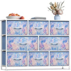 Commode large Sorbus à 8 tiroirs - Unité de rangement avec cadre en acier, plateau et poignée en bois, bacs en tissu - Idéale pour désencombrer la maison