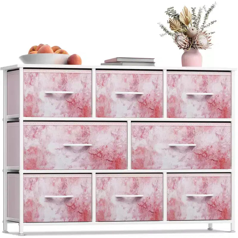 Commode large Sorbus à 8 tiroirs - Unité de rangement avec cadre en acier, plateau et poignée en bois, bacs en tissu - Idéale pour désencombrer la maison
