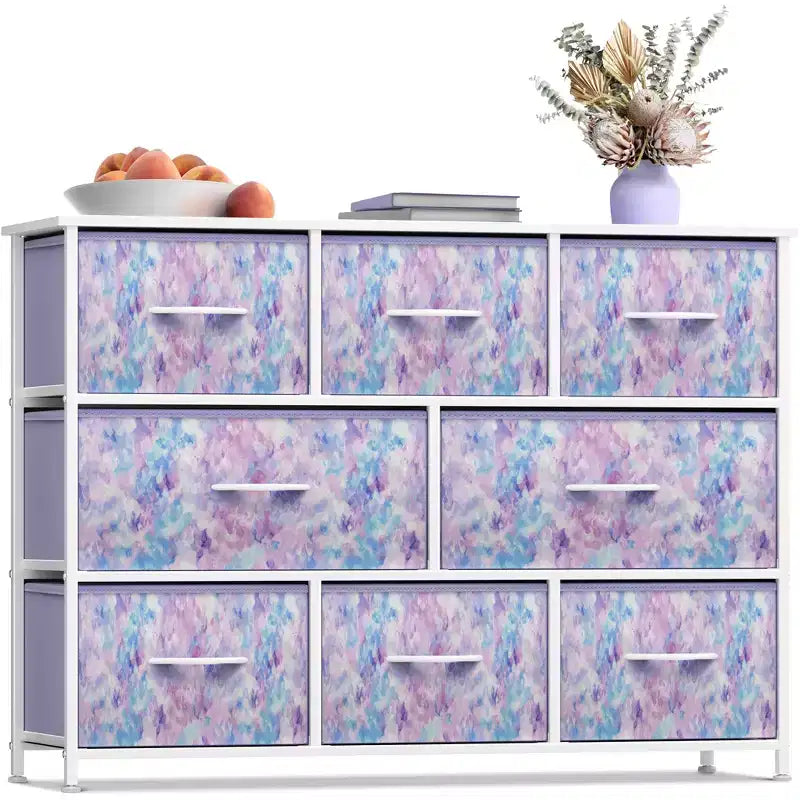 Commode large Sorbus à 8 tiroirs - Unité de rangement avec cadre en acier, plateau et poignée en bois, bacs en tissu - Idéale pour désencombrer la maison
