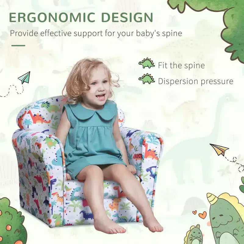 Canapé pour enfants et tout-petits Whisen, canapé pour enfants, fauteuil pour tout-petits recouvert de flanelle avec motif dinosaure - Multicolore