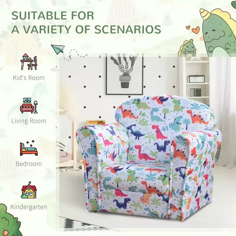 Canapé pour enfants et tout-petits Whisen, canapé pour enfants, fauteuil pour tout-petits recouvert de flanelle avec motif dinosaure - Multicolore