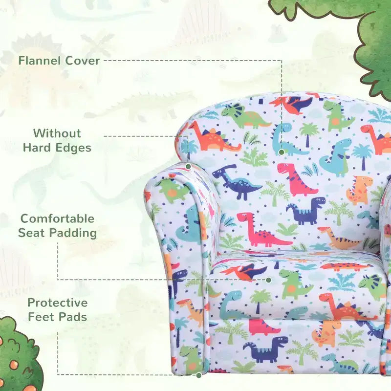 Canapé pour enfants et tout-petits Whisen, canapé pour enfants, fauteuil pour tout-petits recouvert de flanelle avec motif dinosaure - Multicolore