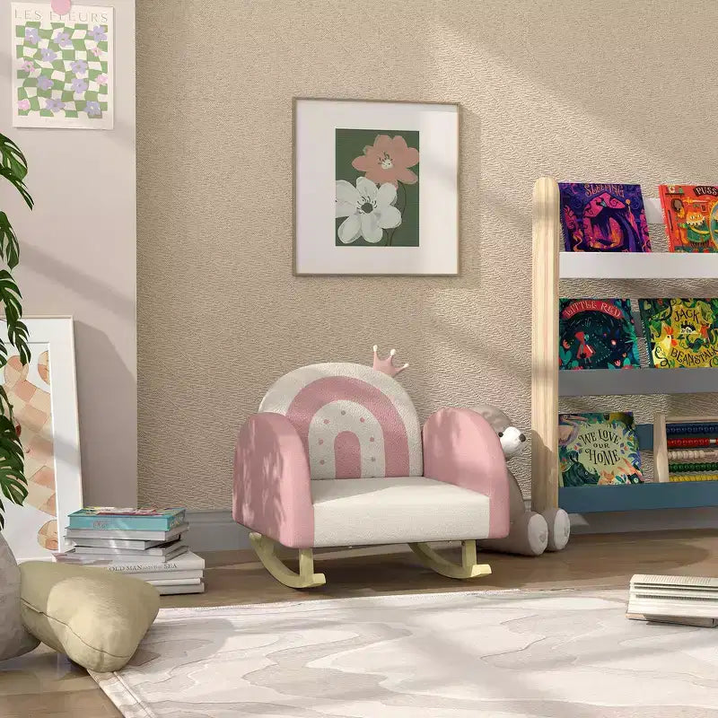 Fauteuil à bascule Whisen Velvet pour enfants, fauteuil à bascule pour enfants avec décoration couronne, siège à bascule doux pour tout-petits - Rose
