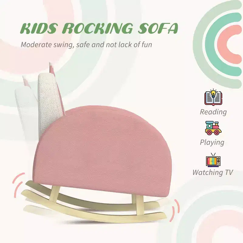 Fauteuil à bascule Whisen Velvet pour enfants, fauteuil à bascule pour enfants avec décoration couronne, siège à bascule doux pour tout-petits - Rose