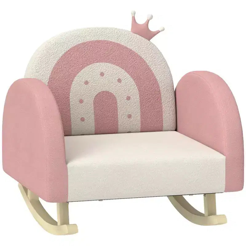 Fauteuil à bascule Whisen Velvet pour enfants, fauteuil à bascule pour enfants avec décoration couronne, siège à bascule doux pour tout-petits - Rose