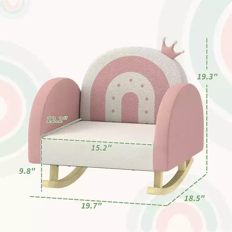 Fauteuil à bascule Whisen Velvet pour enfants, fauteuil à bascule pour enfants avec décoration couronne, siège à bascule doux pour tout-petits - Rose