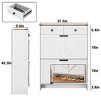 Meuble à chaussures avec 2 tiroirs abattants et 2 tiroirs de rangement, étagère de rangement étroite autonome, meuble de rangement à chaussures dissimulé en bois blanc