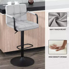 Tabourets de bar réglables Furniliving avec dossier, lot de 2, tabourets de bar pivotants en velours à 360°, tabourets de comptoir à double couture pour cuisine/bar