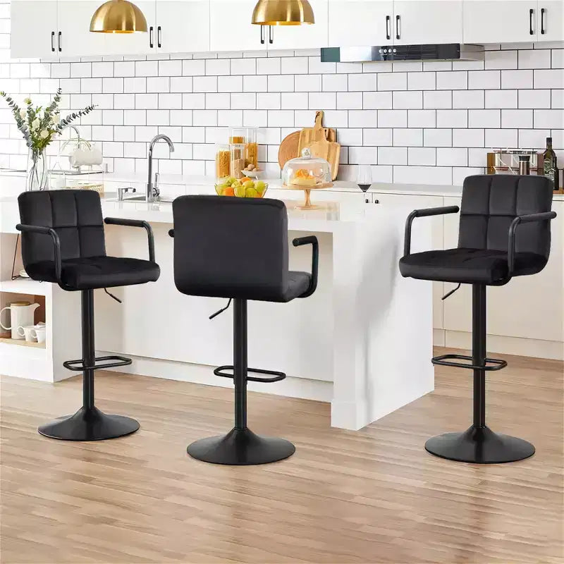Tabourets de bar réglables Furniliving avec dossier, lot de 2, tabourets de bar pivotants en velours à 360°, tabourets de comptoir à double couture pour cuisine/bar