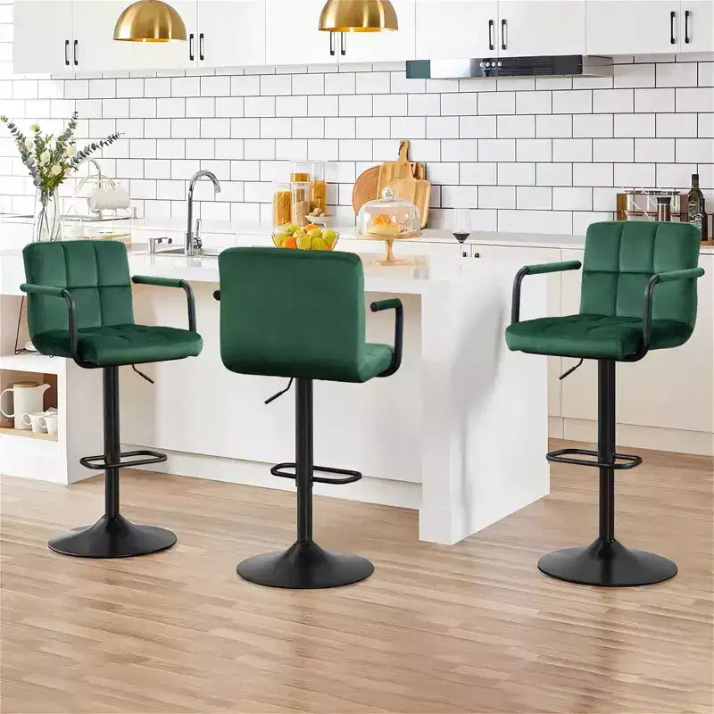 Tabourets de bar réglables Furniliving avec dossier, lot de 2, tabourets de bar pivotants en velours à 360°, tabourets de comptoir à double couture pour cuisine/bar