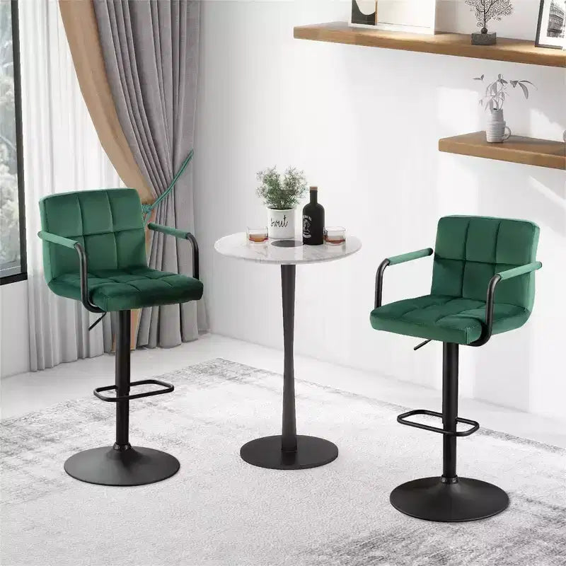 Tabourets de bar réglables Furniliving avec dossier, lot de 2, tabourets de bar pivotants en velours à 360°, tabourets de comptoir à double couture pour cuisine/bar